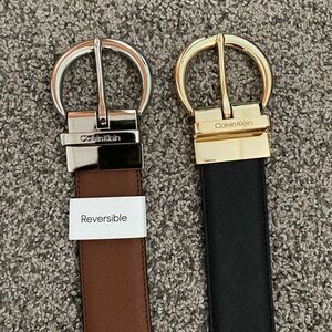 NWT (2) Calvin Klein Dual-Tone Reversible Belts with Silver and Gold Buckles